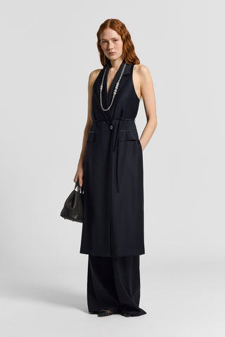 Shiny viscose wool twill trousers