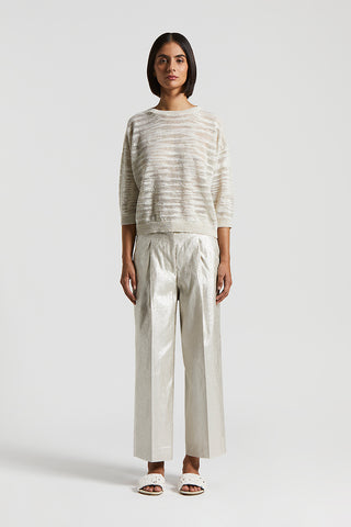 Metallic effect linen trousers