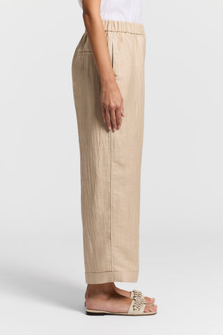Wet-effect linen trousers