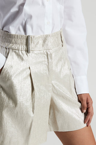 Metallic effect cotton linen canvas shorts