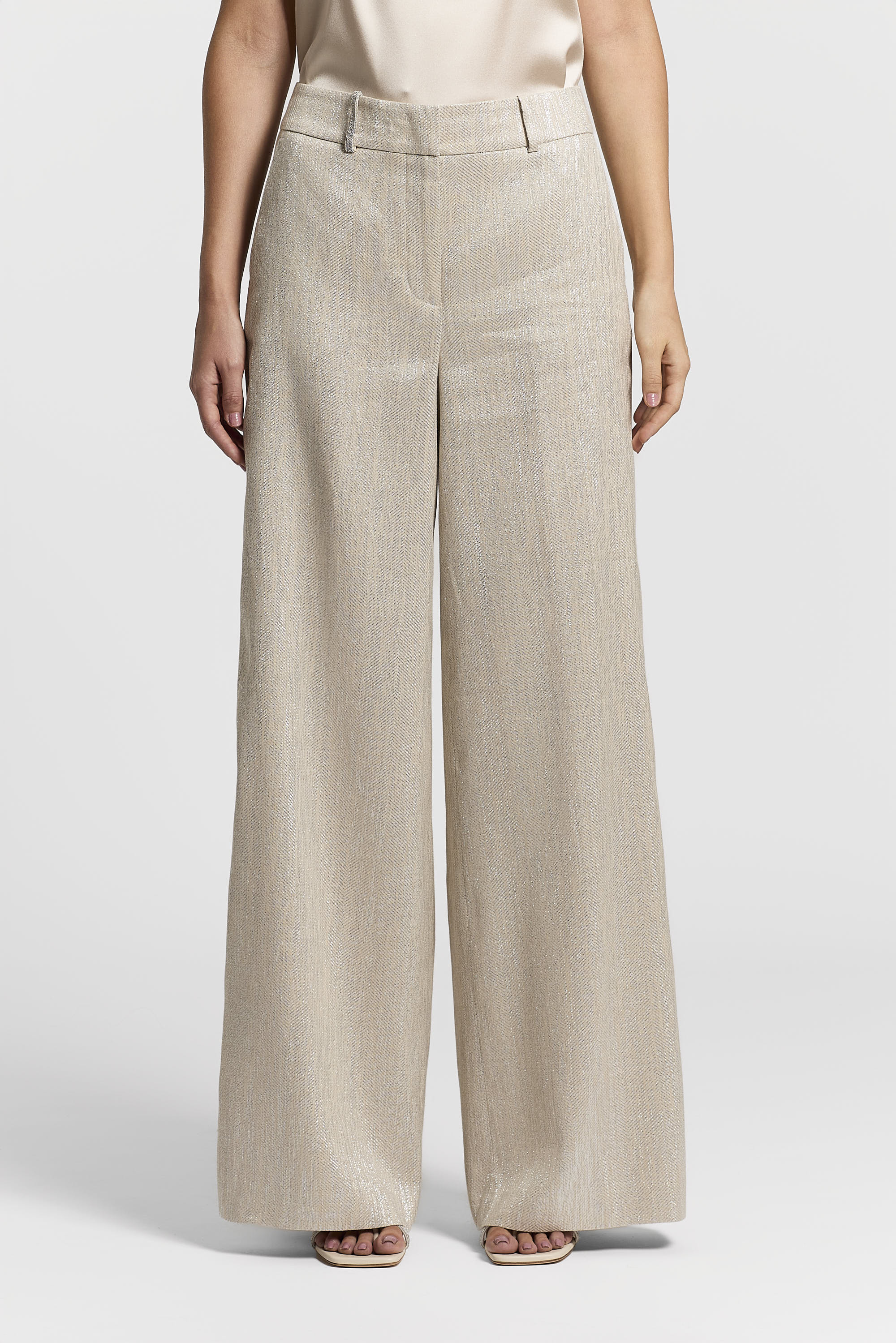 Linen, viscose, and lamé herringbone trousers | Peserico US