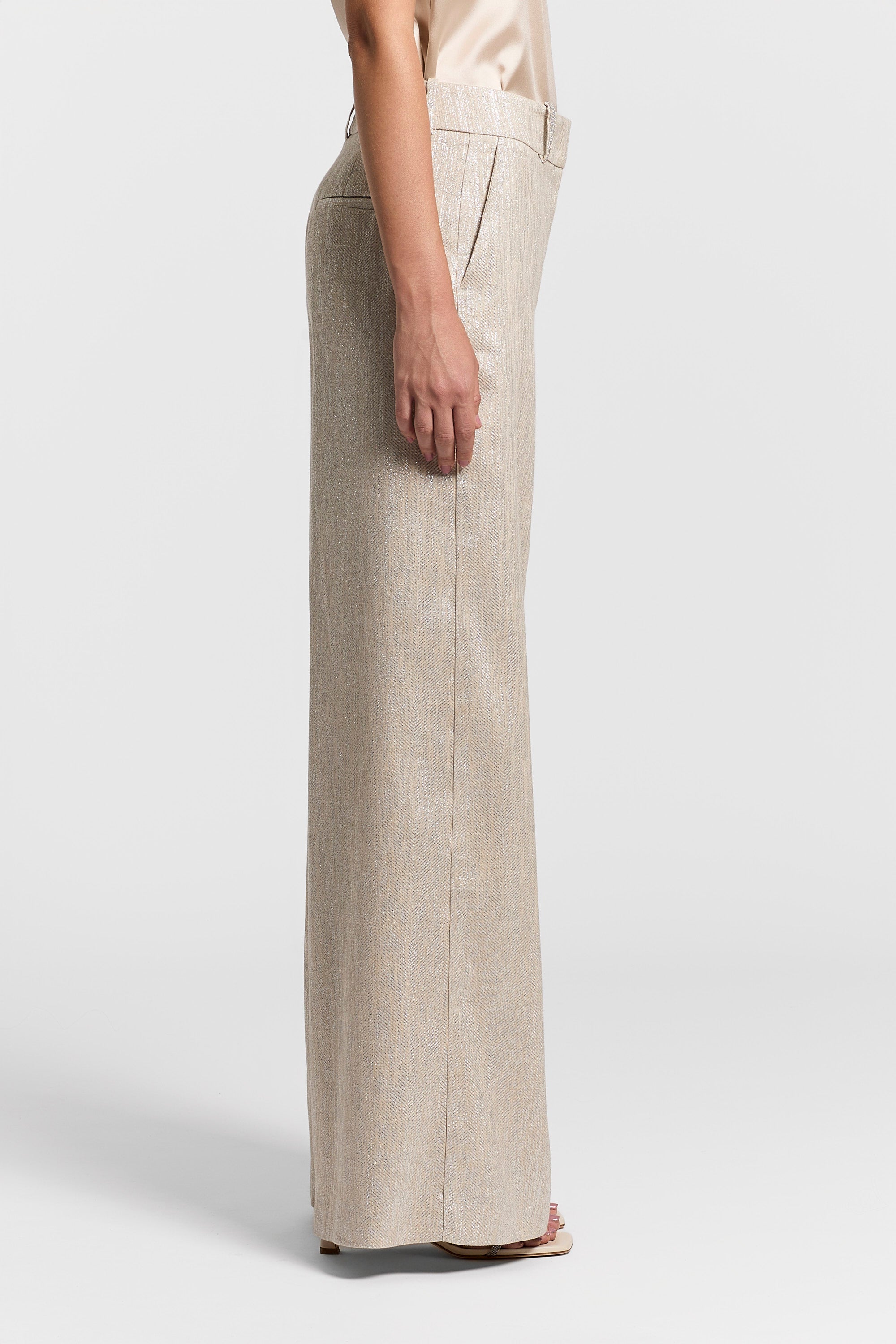 Linen, viscose, and lamé herringbone trousers | Peserico US
