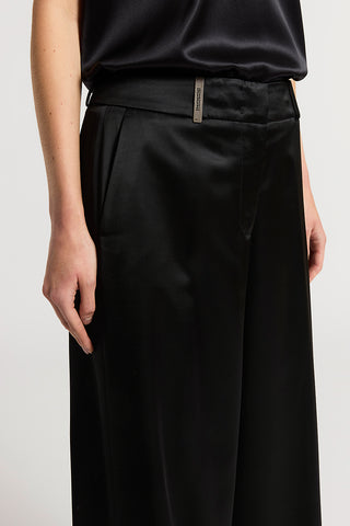 Viscose satin and wool trousers