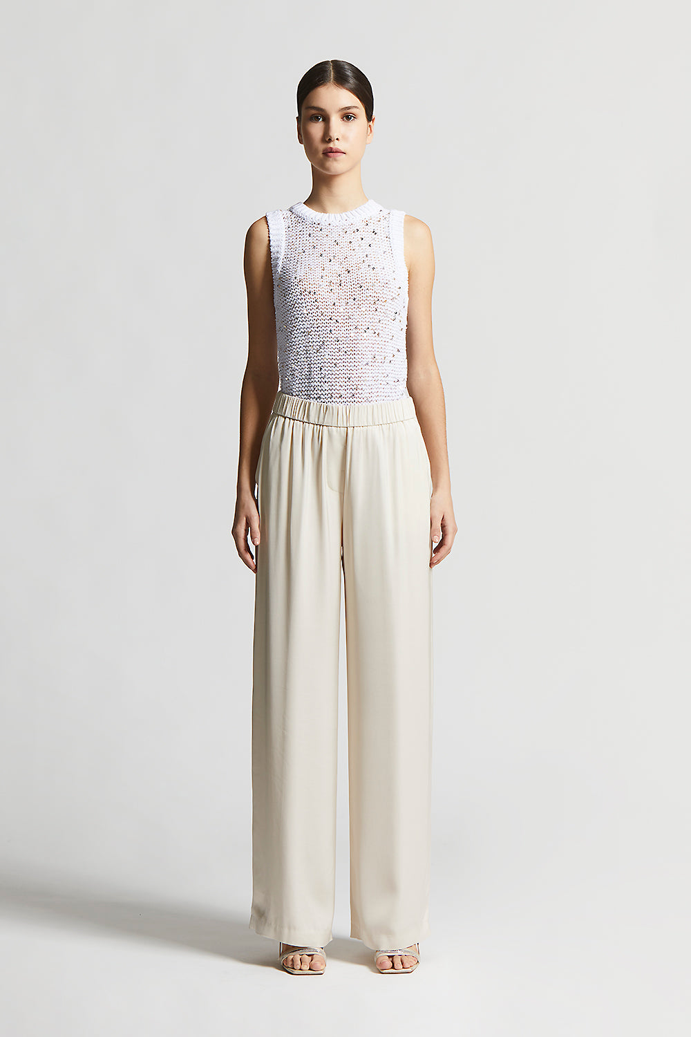 Viscose satin trousers with elastic waist | Peserico US
