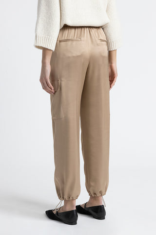 Viscose satin baggy cargo trousers