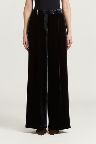 Viscose and silk velvet palazzo trousers