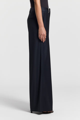 Shiny viscose wool twill trousers