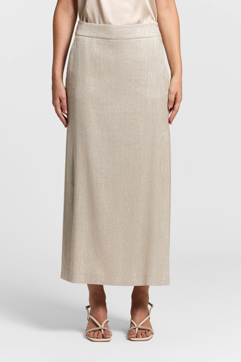 Linen, viscose, and lamé herringbone skirt | Peserico US