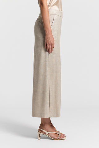 Linen, viscose, and lamé herringbone skirt