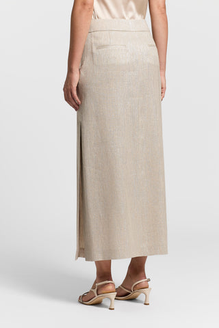 Linen, viscose, and lamé herringbone skirt