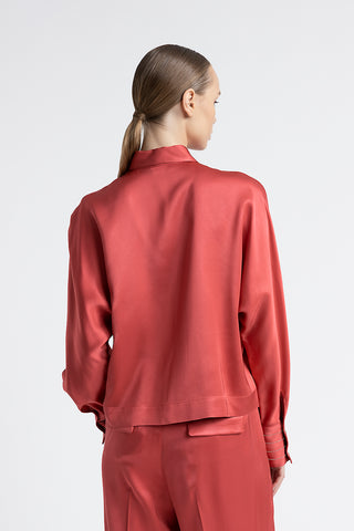 Viscose satin oversize cropped shirt