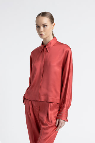 Viscose satin oversize cropped shirt