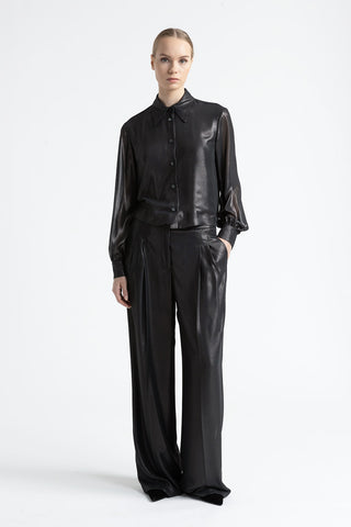 Wet-look laminated georgette shirt