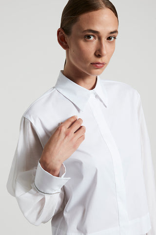 Cotton and silk bimaterial crop shirt