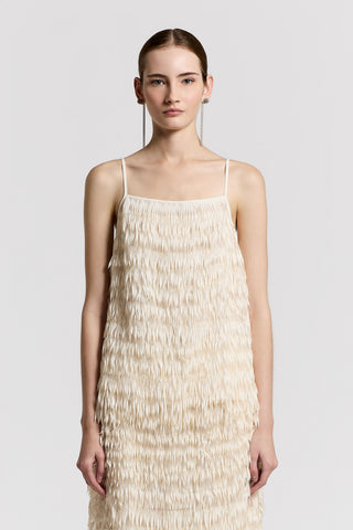 Organza top with crepe de chine fringes