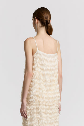 Organza top with crepe de chine fringes