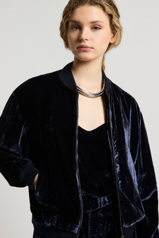 Fluid viscose velvet bomber jacket