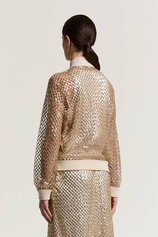 Sequined mesh bomber jacket