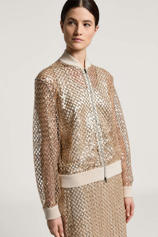 Sequined mesh bomber jacket