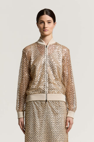 Sequined mesh bomber jacket