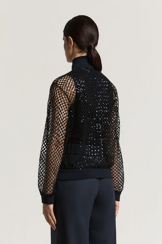 Sequined mesh bomber jacket