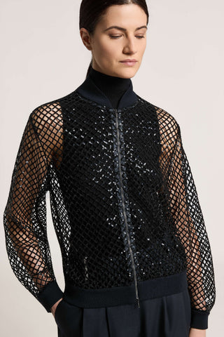 Sequined mesh bomber jacket