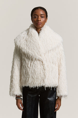 Double-breasted coat in faux fur