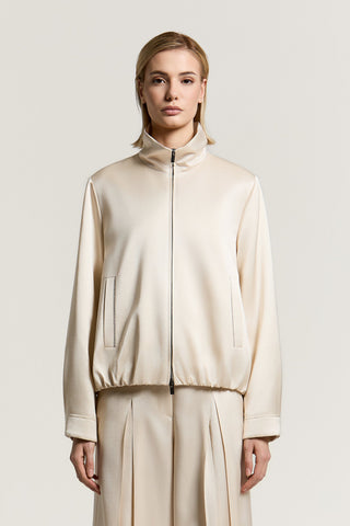 Viscose and wool satin bomber jacket