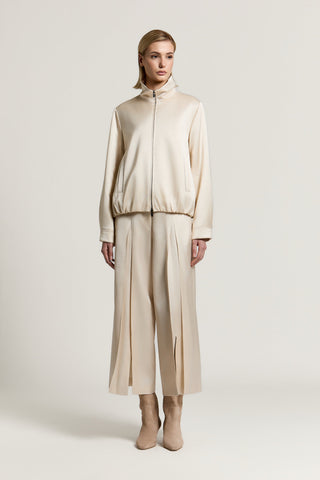 Viscose and wool satin bomber jacket