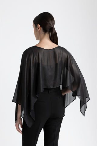 Wet-look laminated georgette poncho