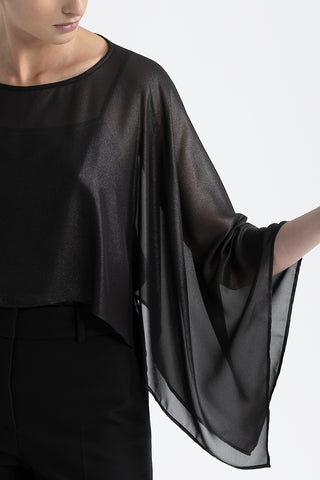 Wet-look laminated georgette poncho