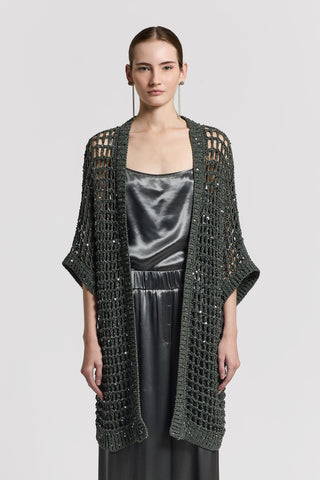 Cotton ribbon knitted cardigan with sequins