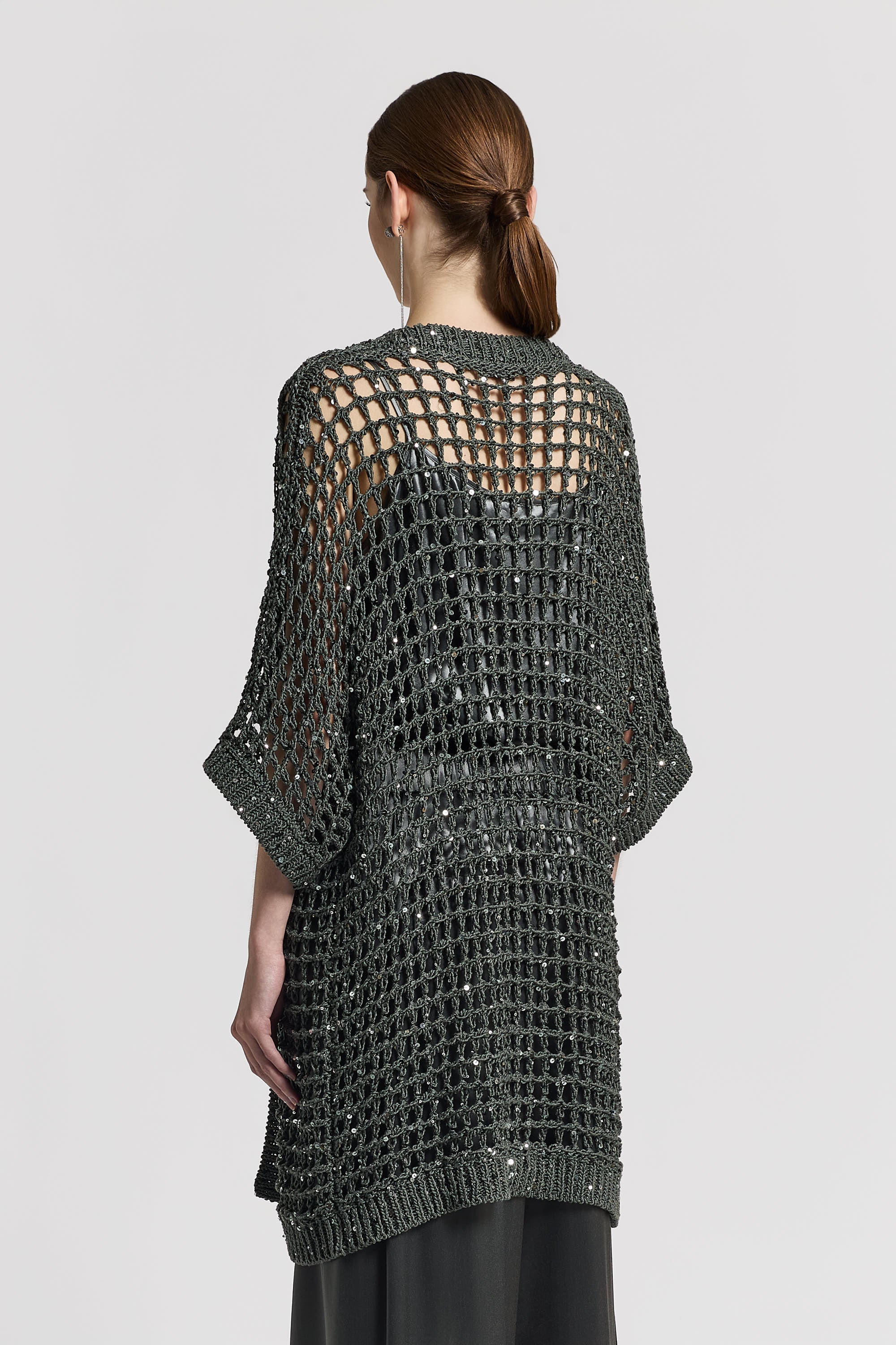 Cotton ribbon knitted cardigan with sequins | Peserico US