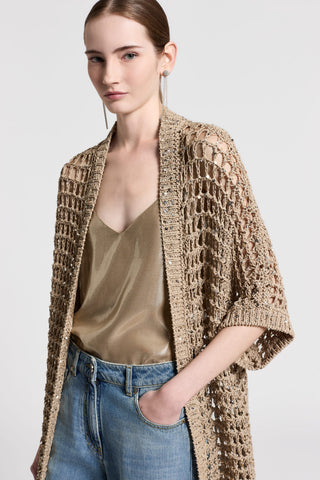 Cotton ribbon knitted cardigan with sequins