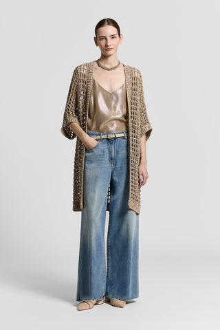 Cotton ribbon knitted cardigan with sequins