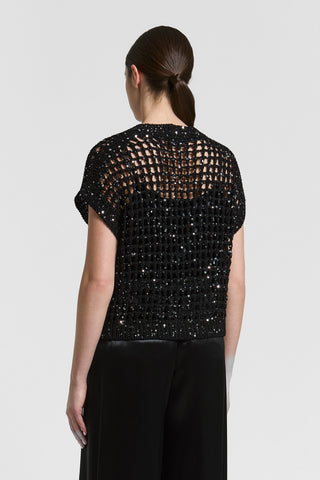 Cotton ribbon cardigan with sequins