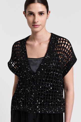 Cotton ribbon cardigan with sequins