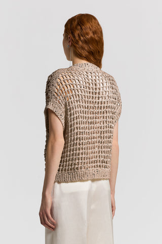 Cotton ribbon cardigan with sequins