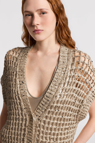 Cotton ribbon cardigan with sequins