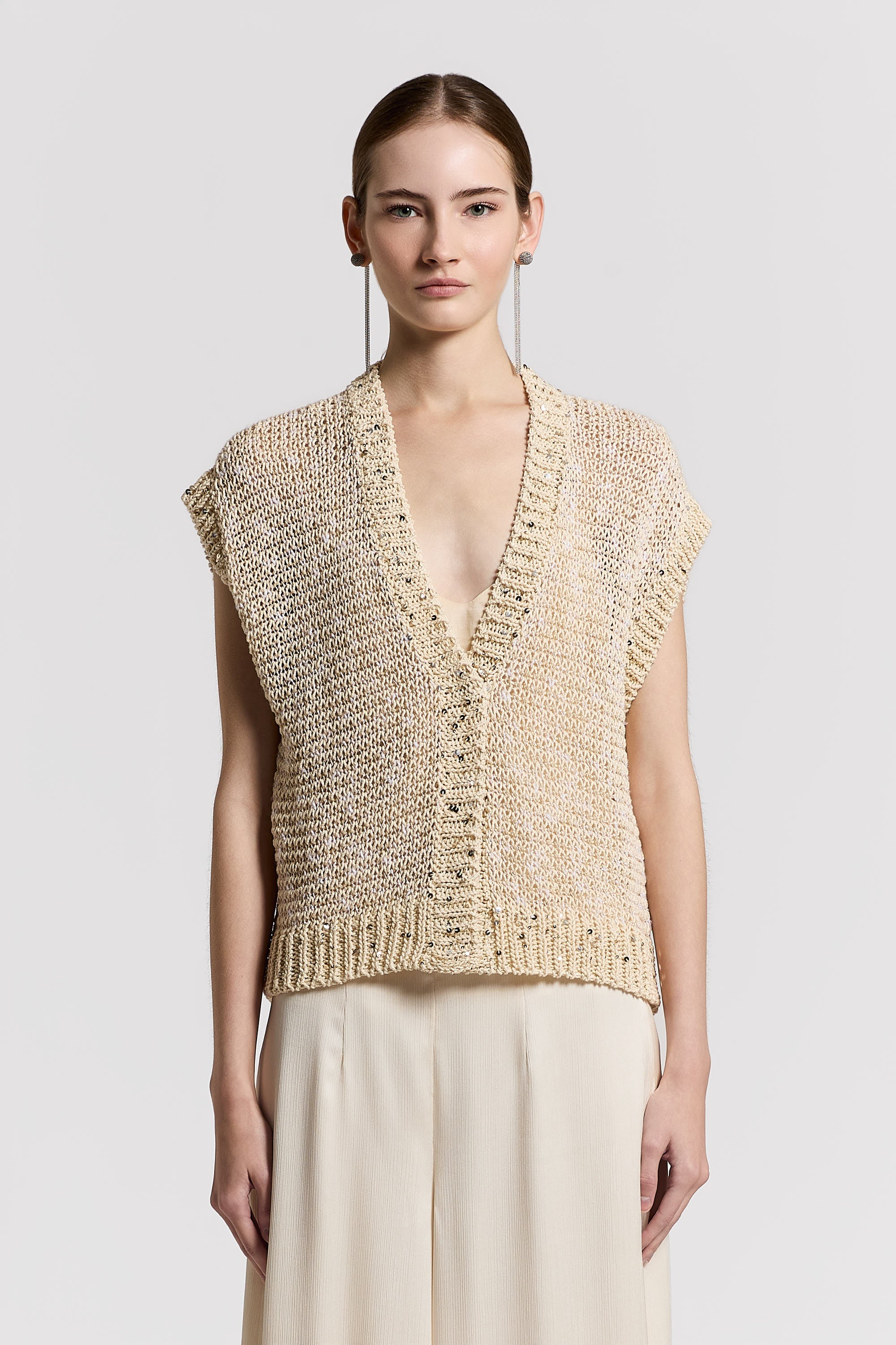 Cotton ribbon cardigan with sequins | Peserico US