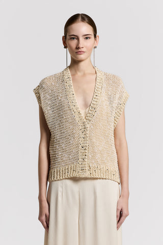 Cotton ribbon cardigan with sequins