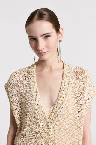 Cotton ribbon cardigan with sequins