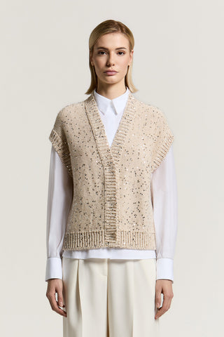 Worsted wool cardigan with sequins