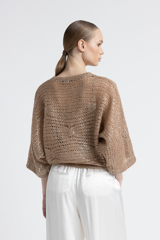 Alpaca mesh knit relaxed fit sweater