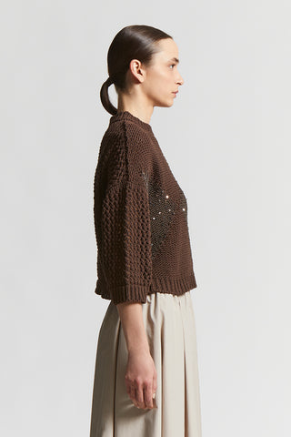 Cotton cordonnet jacquard sweater with sequins