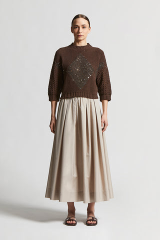 Cotton cordonnet jacquard sweater with sequins