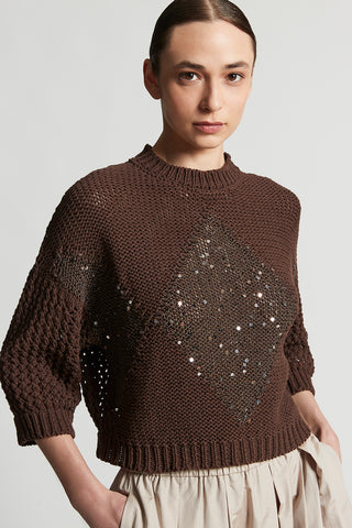 Cotton cordonnet jacquard sweater with sequins