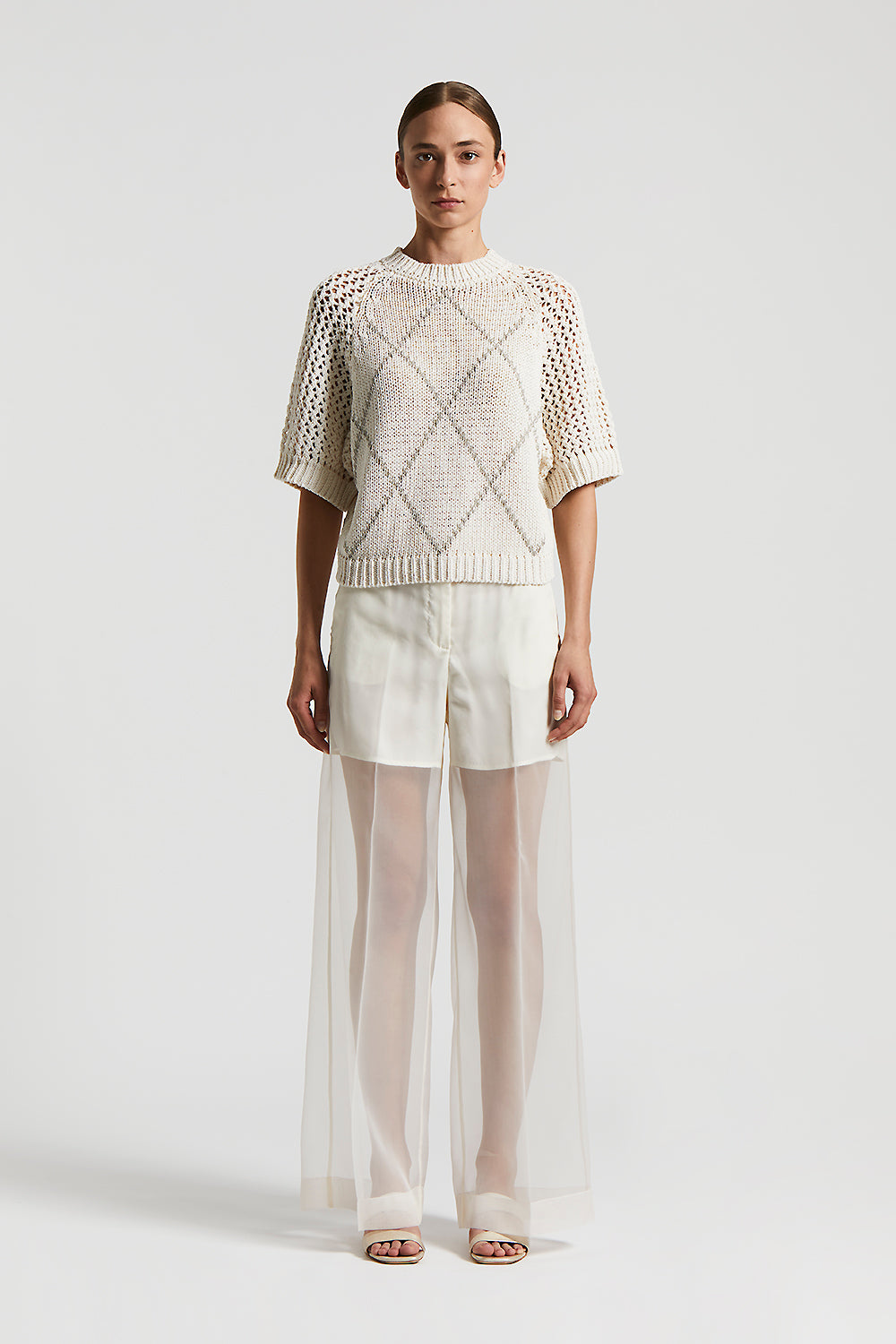 Cotton blend Tricot sweater with Punto Luce embroidery