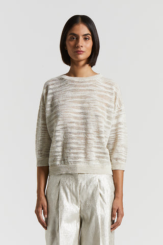 Slub cotton-linen tricot sweater with Lurex