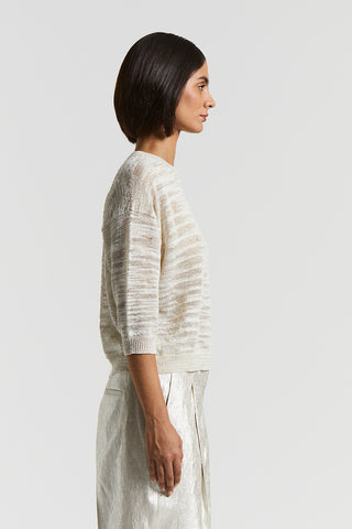 Slub cotton-linen tricot sweater with Lurex